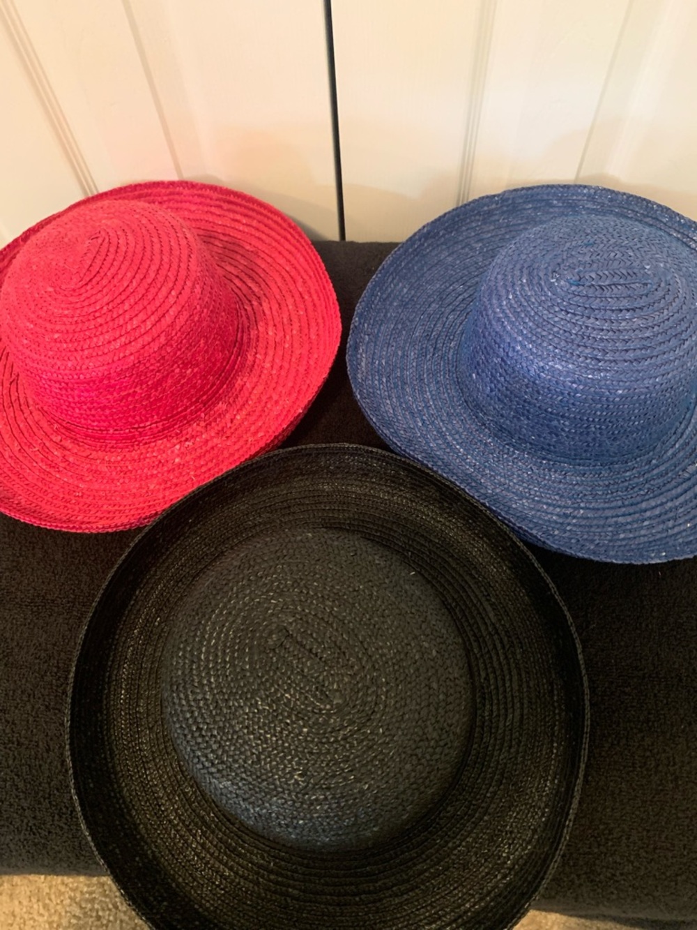Trio of Straw Sun Hats - Black, Red, Blue - Picture 2 of 8